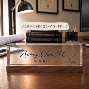Personalized Engineer Nameplate, Freestanding Acrylic Block Desk Sign, Engineering Graduation Gift