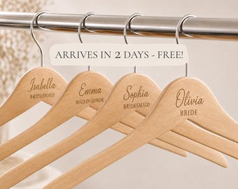 Personalized Bridal Party Hangers, Wedding Party Hanger Set, Custom Wooden Name Hangers