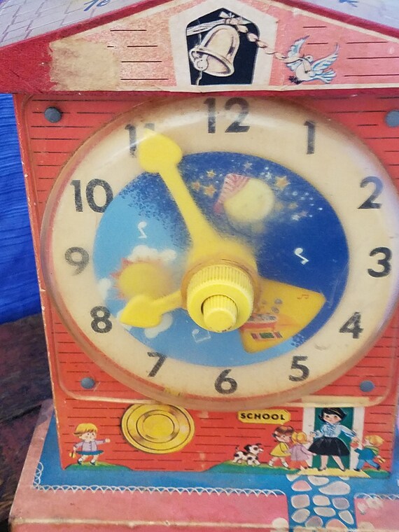 vintage fisher price music box teaching clock