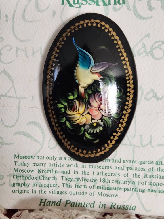 Hand painted vintage Russian brooch Gem