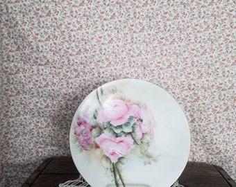 PL Limoges France pink roses plate