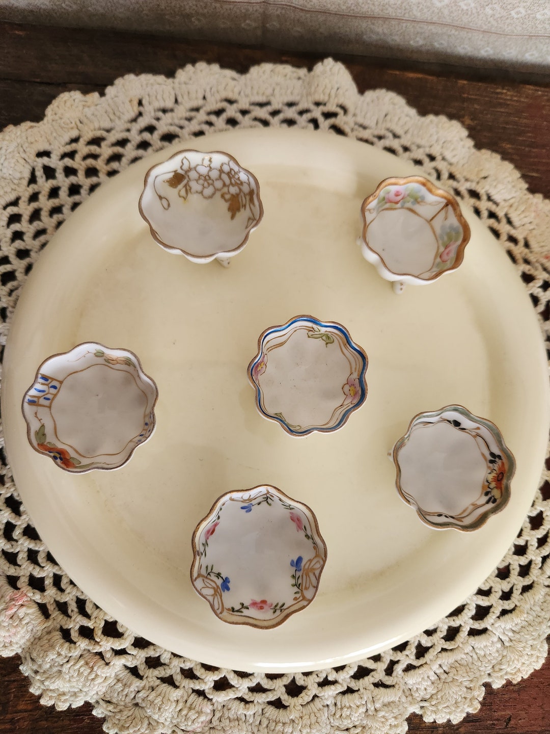 6 Vintage Nippon Hand Painted Salt Cellars Etsy