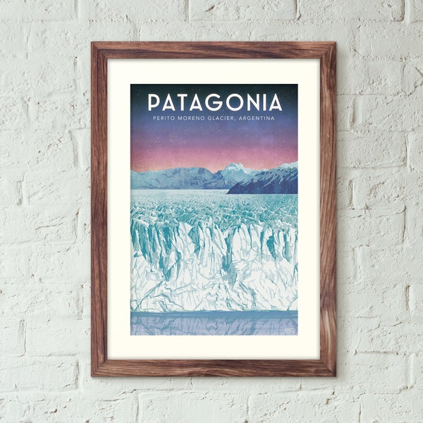Argentina Patagonia Glacier Vintage Style Travel Poster