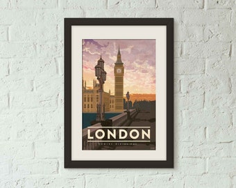 London, England - Vintage Style Travel Poster
