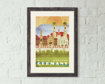 Munich, Germany - Vintage Style Travel Poster