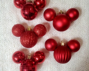 Mini 3" x 2.25" Mickey / Minnie Shaped Shatterproof Mouse Christmas Tree Ornaments Set of 4, 5, or 6