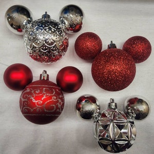 Pixie Dust - Mickey & Minnie Shaped Mouse Christmas Ornament - Set of 4 - Holiday Decoration / Gift
