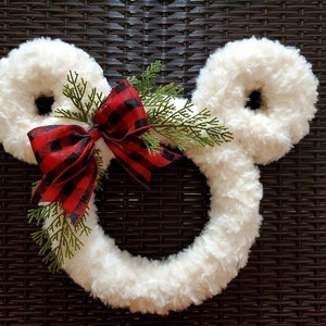 Pixie Dust Mickey & Minnie Winter and Fall Fluffy Farmhouse Wreath Perfect Mouse Decor for the Christmas Holiday Season image 1