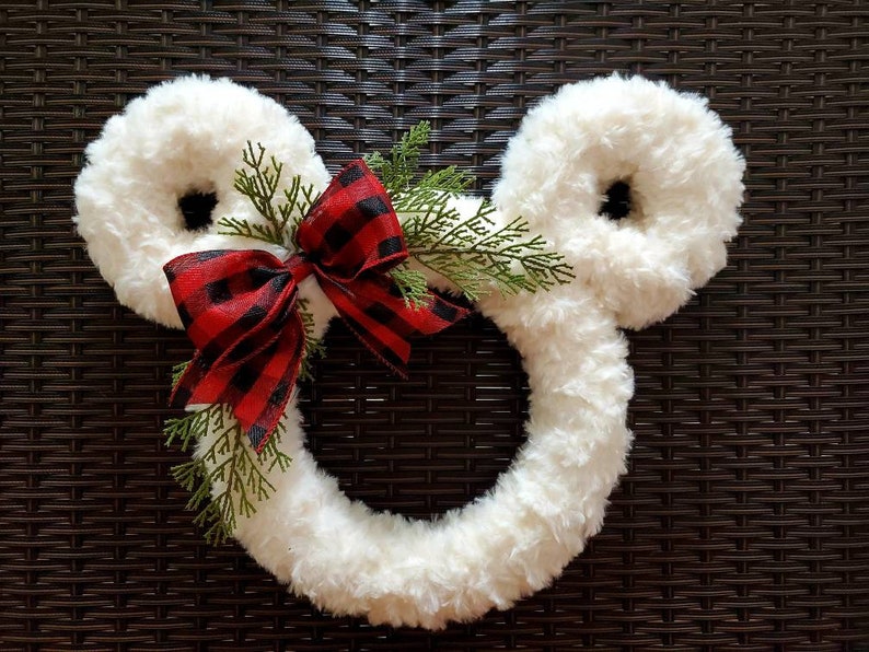 Pixie Dust Mickey & Minnie Winter and Fall Fluffy Farmhouse Wreath Perfect Mouse Decor for the Christmas Holiday Season image 1