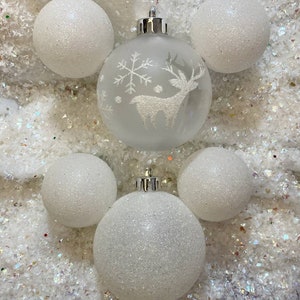 Pixie Dust - Mickey & Minnie Shaped Disney Christmas Ornament / Decoration Set of 2 - White Snowy Stag