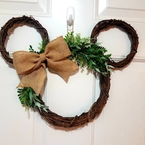 Magic Pixie Dust Farmhouse Simple Greenery Door Wreath - Mickey Minnie Shaped - Perfect Decor for Spring, Fall, Housewarming, and Gift