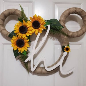 Pixie Dust - Mickey & Minnie Sunflower Hi Welcome  Wreath - Great for Spring, Summer, and Fall - Perfect Disney Gift