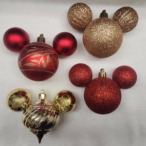Pixie Dust - Mickey & Minnie Shaped Mouse Christmas Ornament - Set of 4 - Holiday Decoration / Gift