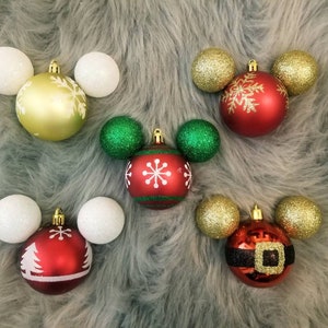 Snowflake & Santa Mickey Shaped Shatterproof Mouse Christmas Tree Ornaments / Decoration - Red, Gold, and Green