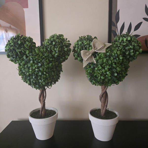 19" Mickey or Minnie Boxwood Topiary for Home, Wedding, Table Decor, Tray, Gifts, Homestead Rustic Minimalist Farmhouse Spring Decor