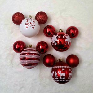 Medium - Set of 4 - Mickey - Minnie Shatterproof Mouse Christmas Tree Ornaments - 4.25" x 3.25" Perfect Holiday Gift or Tree & Home Decor