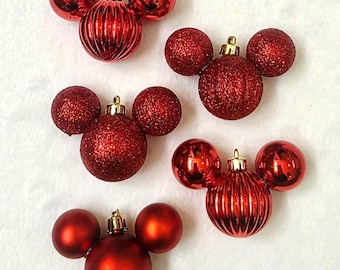Small / Mini - Mickey Christmas Tree Ornaments: Shatterproof Holiday Decor - Set of 5 - 3" x 2.25" - Minnie - Gift or Tree Home Decor