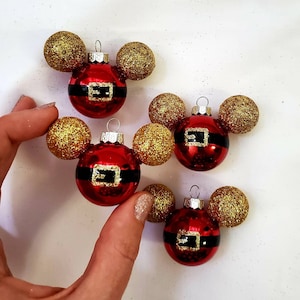 Pixie Dust - Mickey & Minnie Shaped Mini Mouse Christmas Ornaments / Decoration - Tiny Desk Tree Sized Set of 4