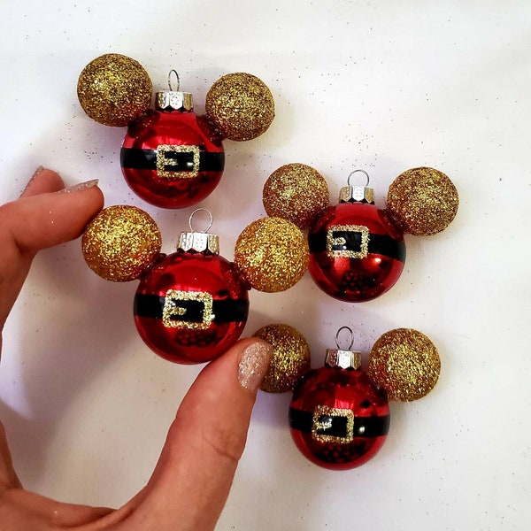 XS Mickey Shatterproof Christmas Ornament: Mini Desk Tree Decoration - Set of 4 - Holiday Gift or Tree & Home Decor