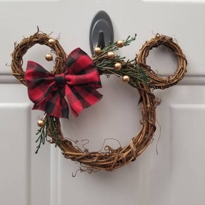 Pixie Dust - Mickey & Minnie Christmas  / Fall Small MouseWreath 9" x 7" - Buffalo Plaid Bow