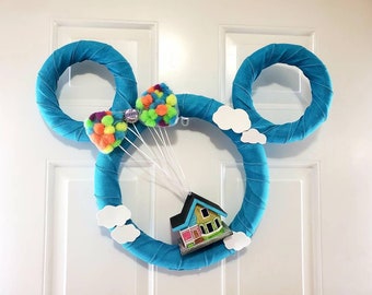 Pixie Dust - Mickey & Minnie Up Themed Large 24" Wreath With Balloon Bow, Carl's House, and Grape Soda Pin, Wedding, Housewarming, Gift