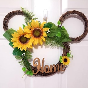 Pixie Dust - Mickey & Minnie Sunflower Spring Grapevine Home Wreath - Perfect Mouse Home Decor and Gift