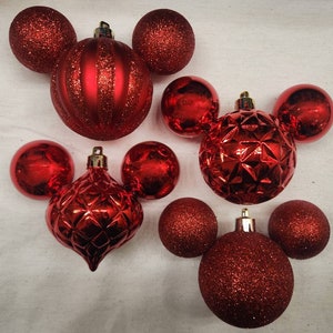 Pixie Dust - Mickey & Minnie Shaped Mouse Christmas Ornament - Set of 4 - Holiday Decoration / Gift