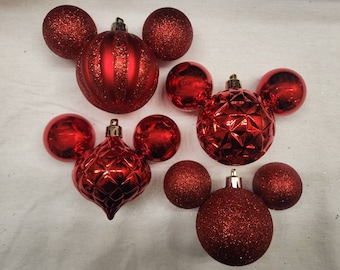 Pixie Dust - Mickey & Minnie Shaped Mouse Christmas Ornament - Set of 4 - Holiday Decoration / Gift