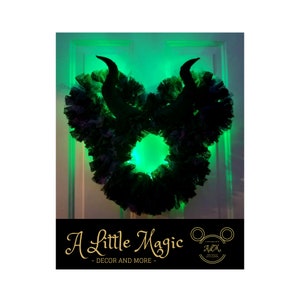 16or 22 Maleficent Light Up Pixie Dust Mickey & Minnie Villain Halloween Wreath Battery Powered LED Lights Black, Purple, and Green image 3