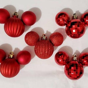 Small Mickey / Minnie Shaped Shatterproof Mouse Christmas Tree Ornaments - Set of 5 - 3&quot; x 2.25&quot;