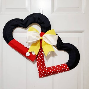 Pixie Dust - Mickey & Minnie Valentines Day Mouse Heart Shaped Wreath - Perfect All Year Gift / Present -  Red, Black, White, and Yellow