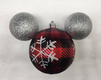 Pixie Dust - Mickey & Minnie Shaped Shatterproof Christmas Tree Ornaments / Decoration - Red and Black UGA Georgia