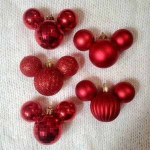 Pixie Dust - Mickey & Minnie Shaped Shatterproof Mouse Christmas Tree Ornaments Set - Mini 3" x 2.25" Holiday Home Decor