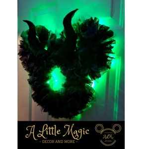 16or 22 Maleficent Light Up Pixie Dust Mickey & Minnie Villain Halloween Wreath Battery Powered LED Lights Black, Purple, and Green image 5