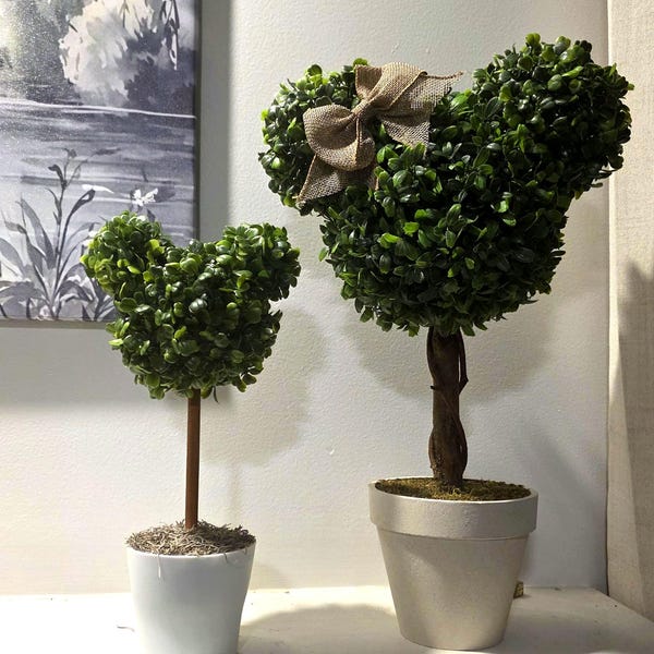 13" or 19" Mickey or Minnie Boxwood Topiary for Home, Wedding, Table Decor, Tray, Gifts, Homestead Rustic Minimalist Farmhouse Spring Decor