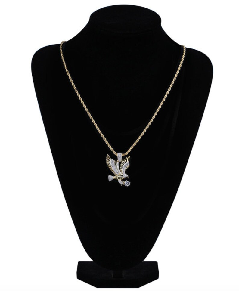 18K Gold Plated iced out eagle pendant with rope chain Etsy