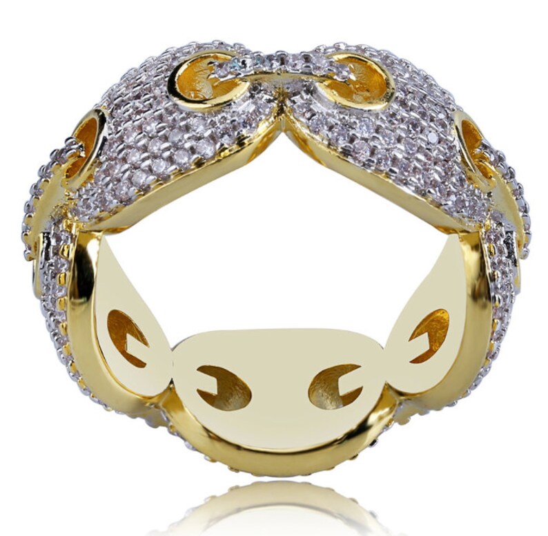 FULL Iced Out Men's 14k Gold CZ Ring Gucci link Pinky Etsy