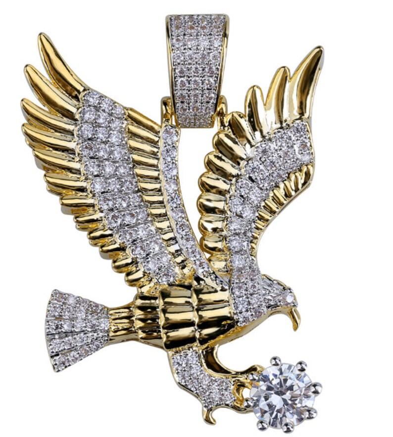 18K Gold Plated iced out eagle pendant with rope chain Etsy