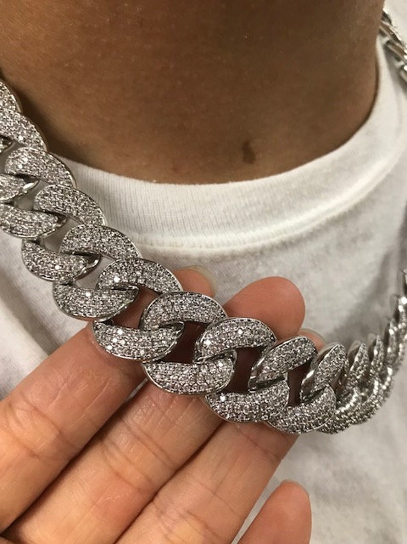 Iced out White gold/ gold plated miami cuban link chain 18mm | Etsy