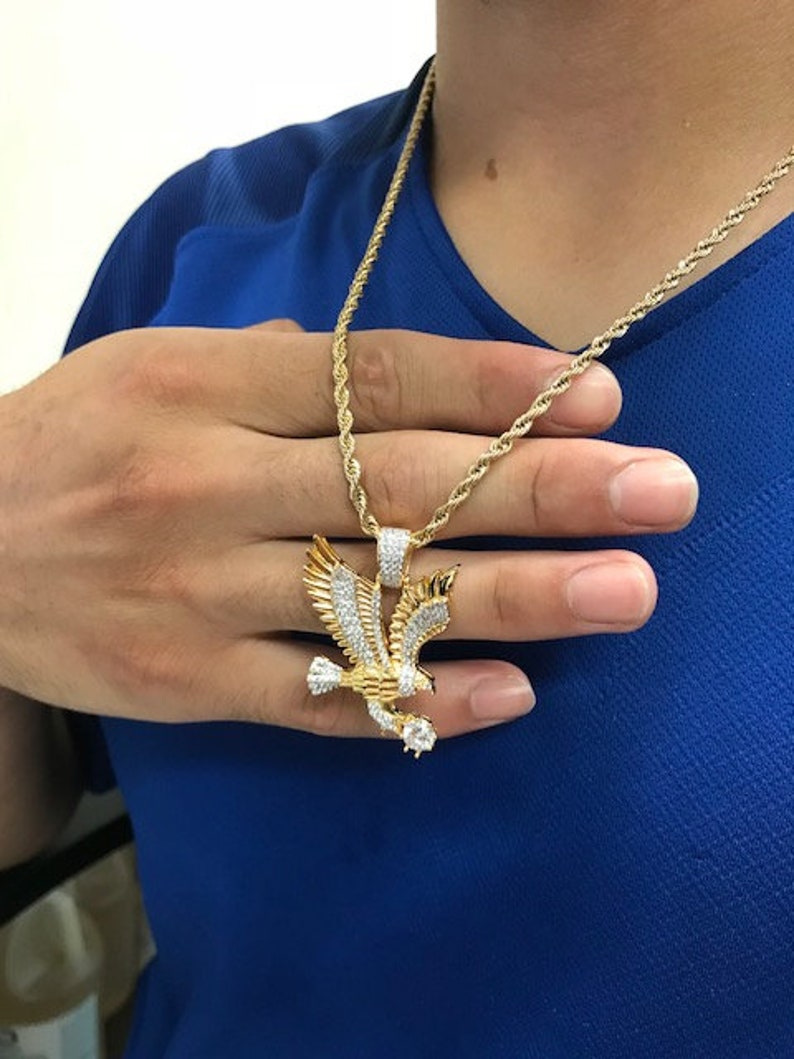 18K Gold Plated iced out eagle pendant with rope chain Etsy