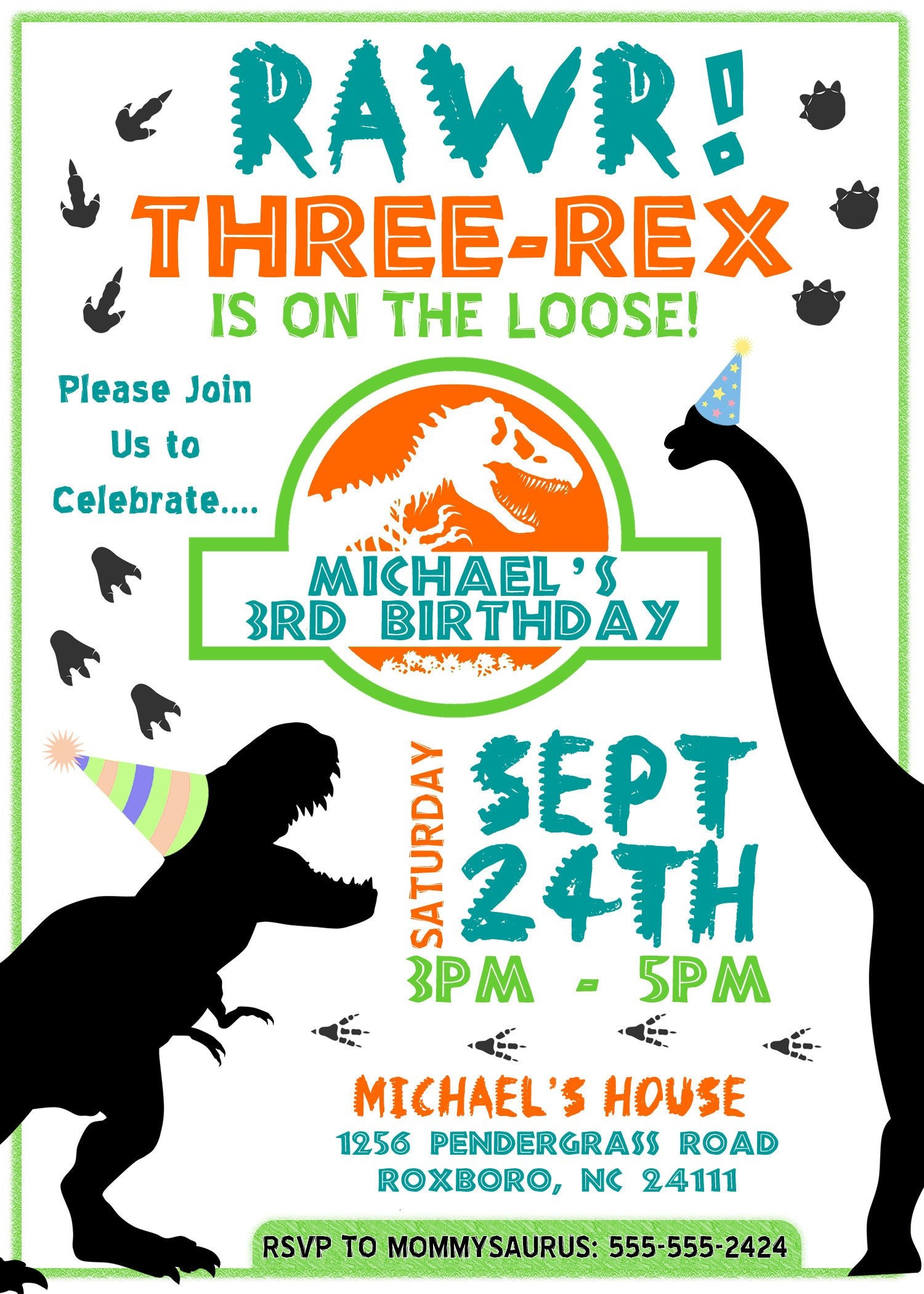 Three Rex Birthday Invitation Template