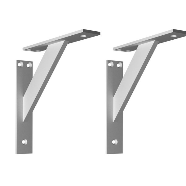 Paire de MODERNES ! ALUMINIUM! Supports d'étagère Support d'angle décoratif moderne en aluminium Support d'étagère (Argent)