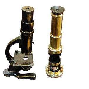 7&quot; Vintage Brass Desktop Microscope & 7.5&quot; Brass Antique Vintage Student Working Microscope