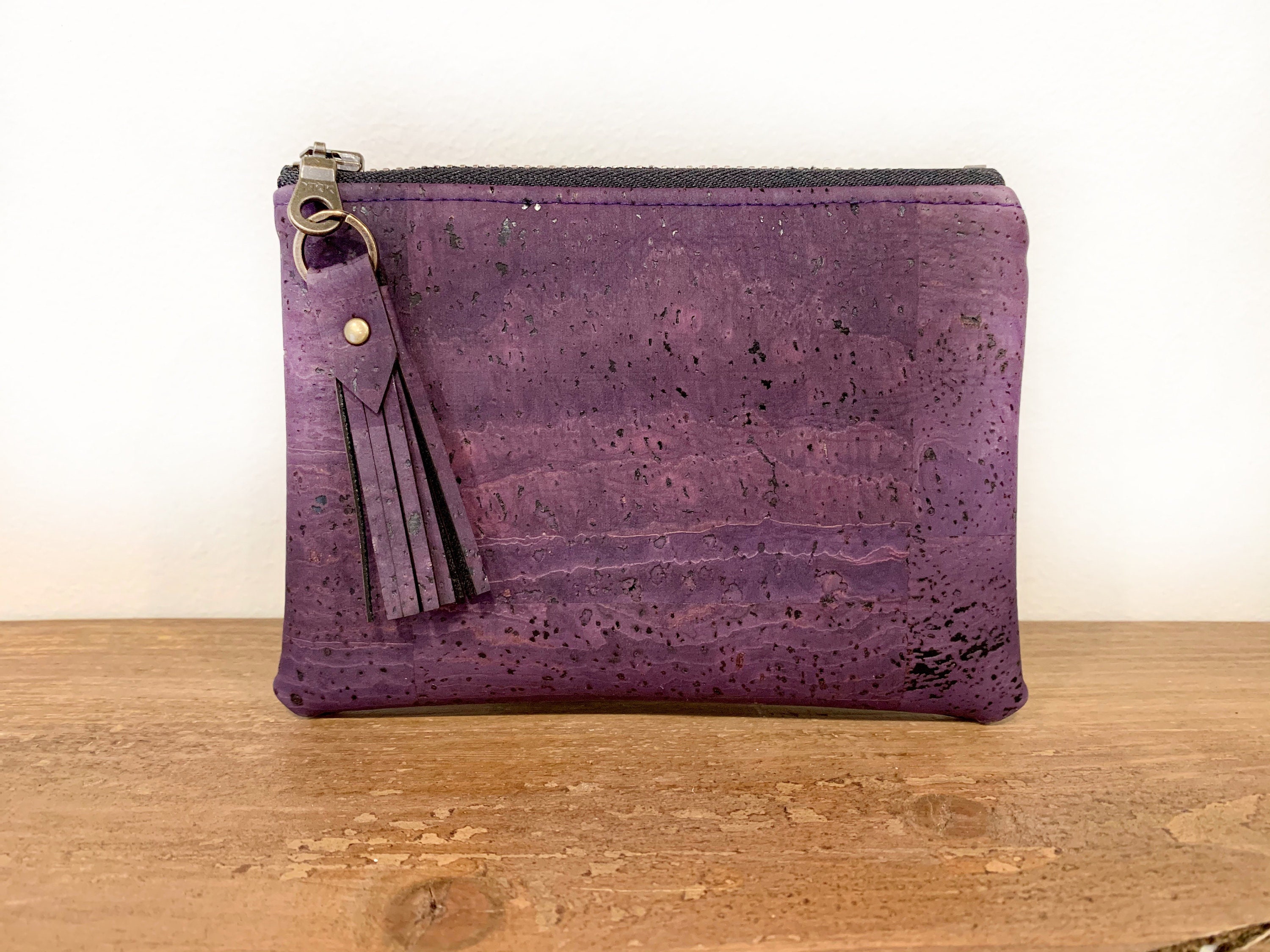 Cork Zipper Pouch Vegan Sustainable Eco Friendly Woman's Gift Handmade Cork Bag