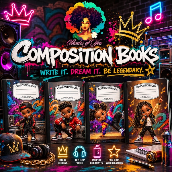 Hip Hop Composition Notebook Covers | Editable Canva Templates (Digital Download)