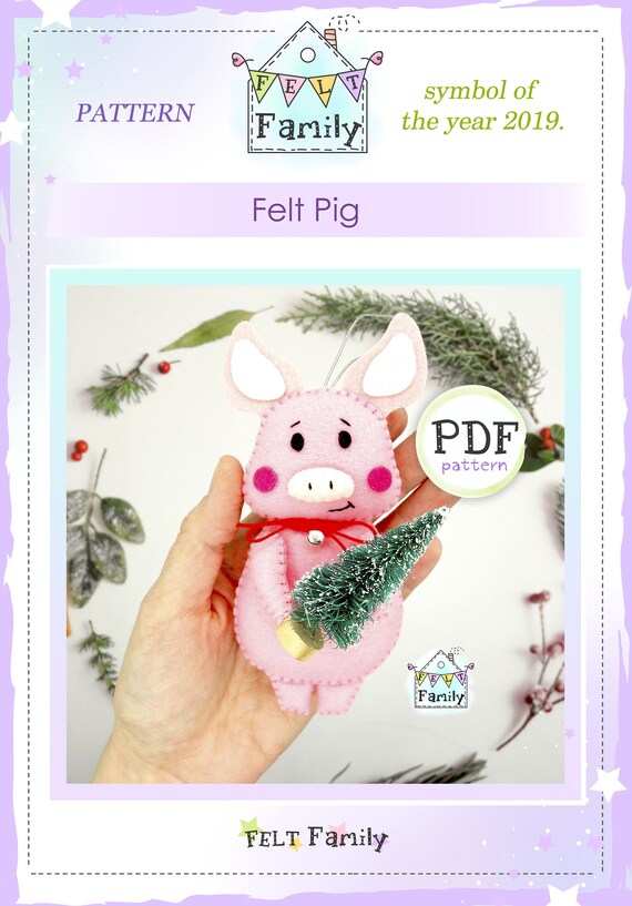 Felt Pig Pattern Pig Pattern Felt Pig PDF Christmas Felt Etsy