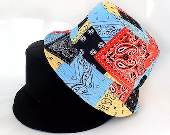 Reversible  Bucket Paisley Hat Bandana Bucket Hat, PAISLEY Bucket hats Fashion Accessory for Unisex summer hat