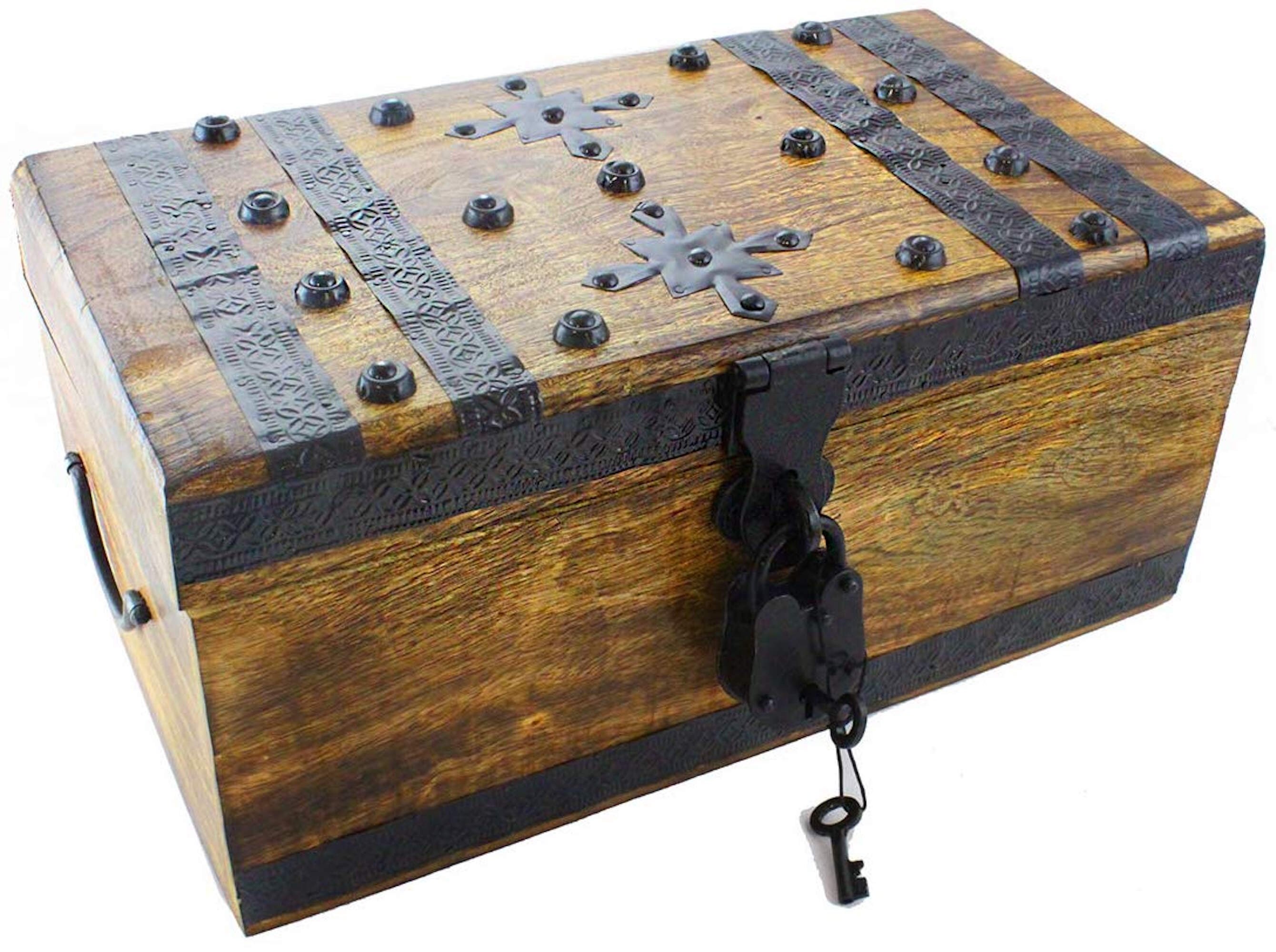 Distressed Carved Wooden Chests Jewellery Box Treasure Chest Trinket Box 4 Sizes 