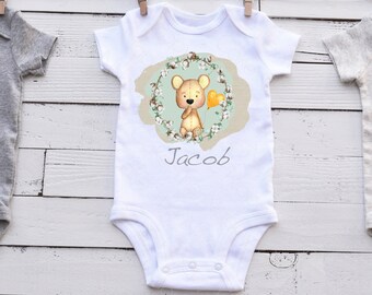 Personalised Teddy Bear baby vest, bodysuit vest, newborn gift, onesie, personalised baby gift / present. Matching Bib available