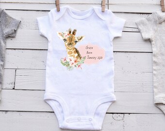 Personalised Giraffe baby vest, bodysuit vest, newborn gift, onesie, personalised baby gift /present. Matching Bib available